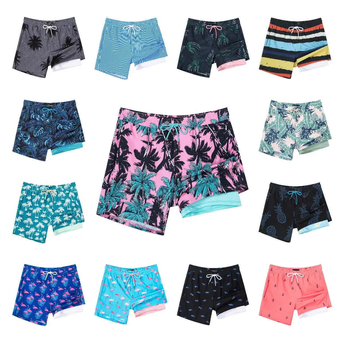 Men's Swim Quick Dry Beach Shorts in trendy print pattern, made of high-quality polyester, perfect for beach and gym activities.