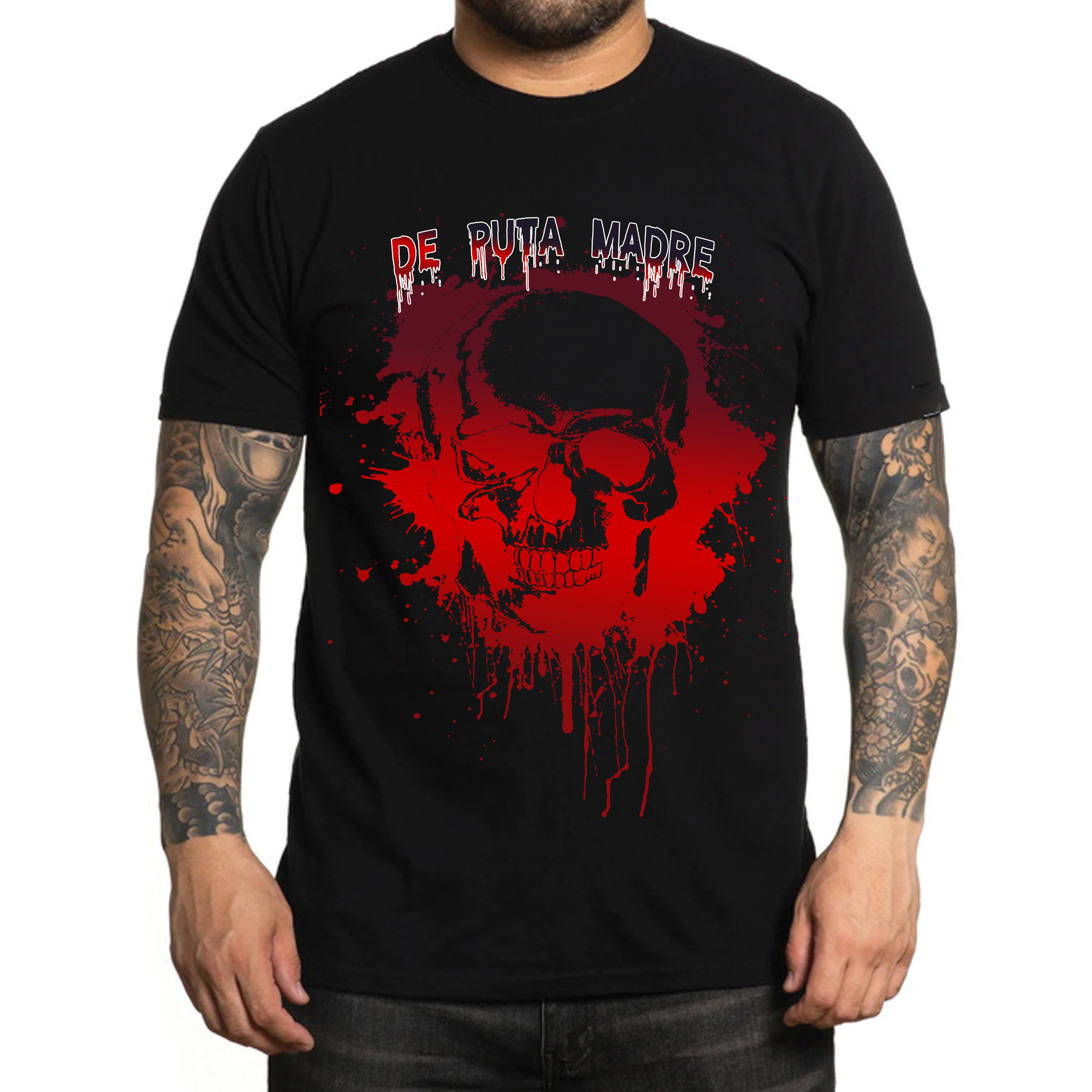 Men's T-shirt Skull Nation featuring unique handmade skull prints on high-quality jersey cotton, showcasing street style.