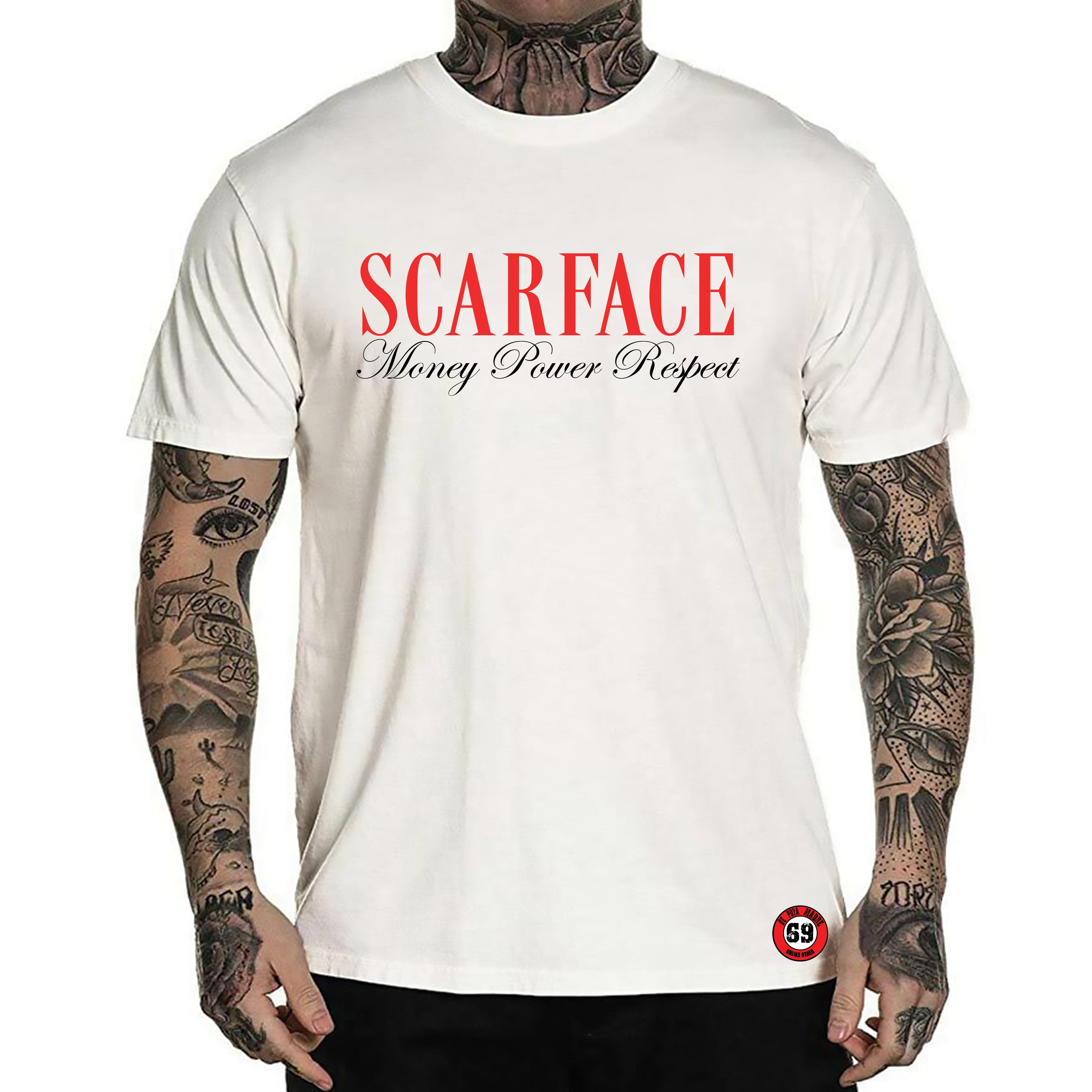 Men's t-shirt featuring Scarface Tony Montana print, showcasing a stylish design with high-quality finishing.