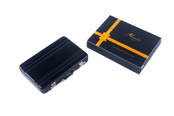 Metal Men's Pocket-Sized Black Business Card Holder showcasing a sleek design and durable construction, ideal for professionals.