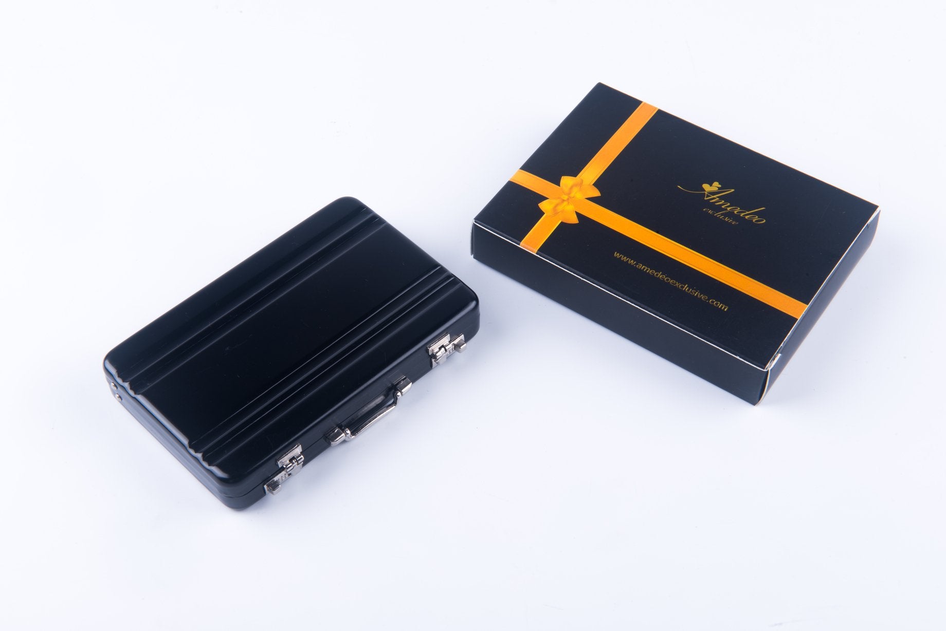 Metal Men's Pocket-Sized Black Business Card Holder showcasing a sleek design and durable construction, ideal for professionals.