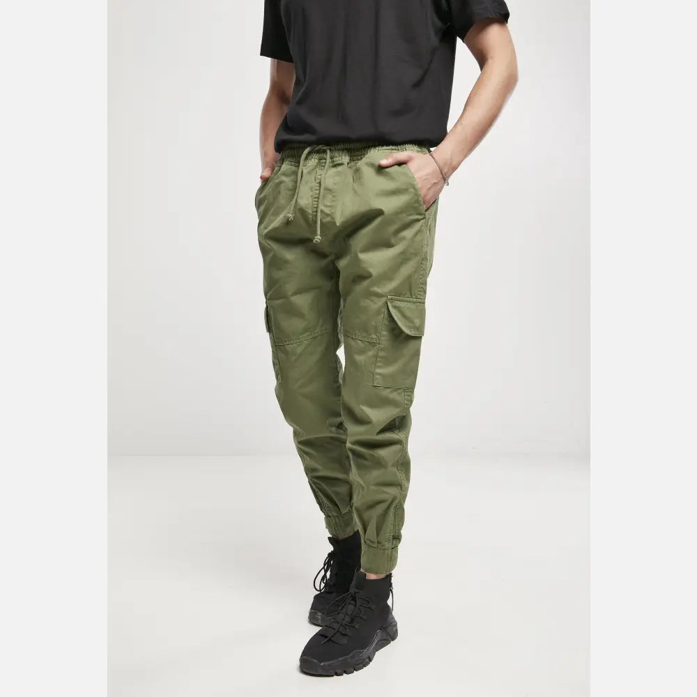 Men's Military Jog Pants made from durable cotton twill, featuring cargo pockets and adjustable waistband.