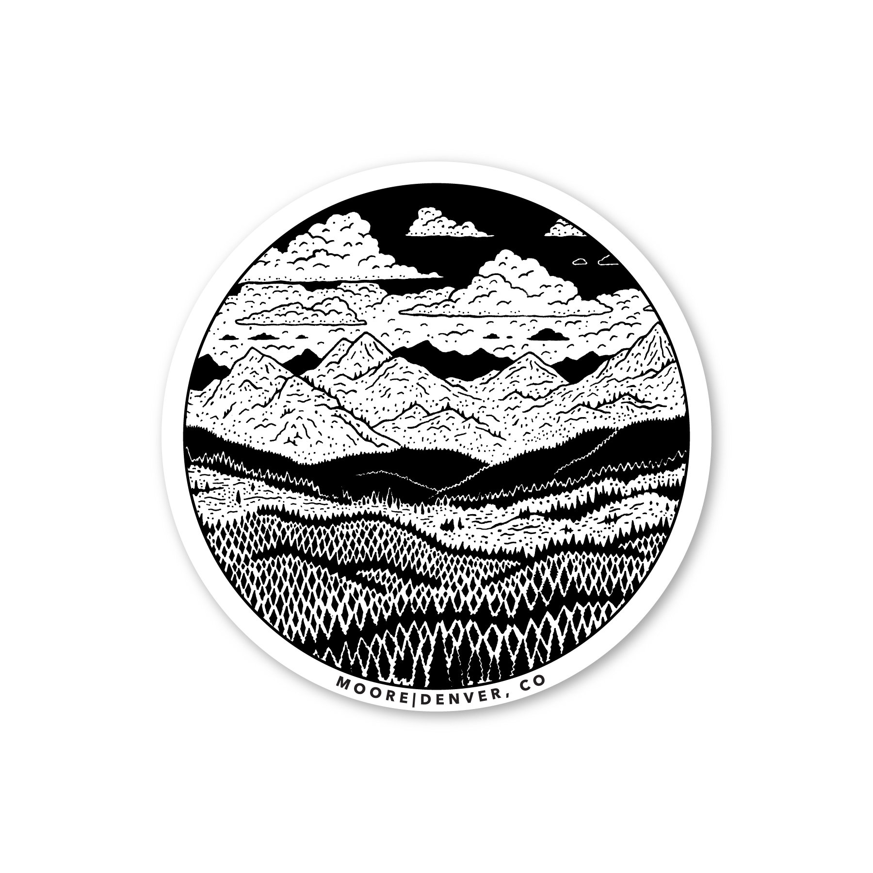 A waterproof vinyl sticker featuring a layered mountain range design inspired by Colorado's beautiful landscapes.