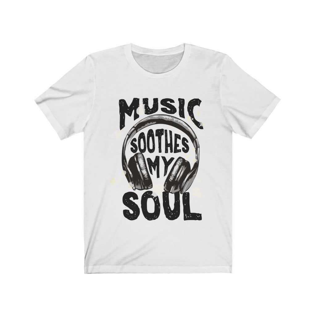 Music Soothes my Soul Headphone made of 100% soft cotton, featuring a vibrant vinyl print, designed for unisex wear.