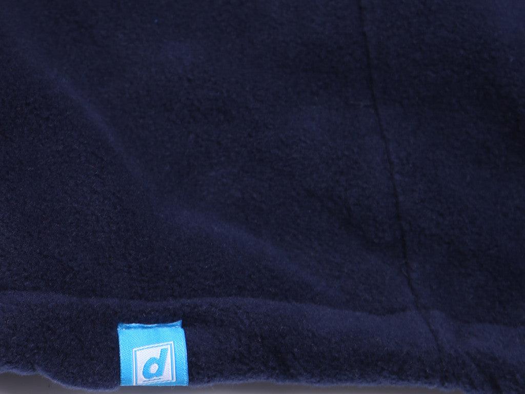 Navy blue fleece sweatshirt featuring 'Dream But Do Not Sleep' embroidered design on the front, showcasing cozy fleece material and relaxed fit.