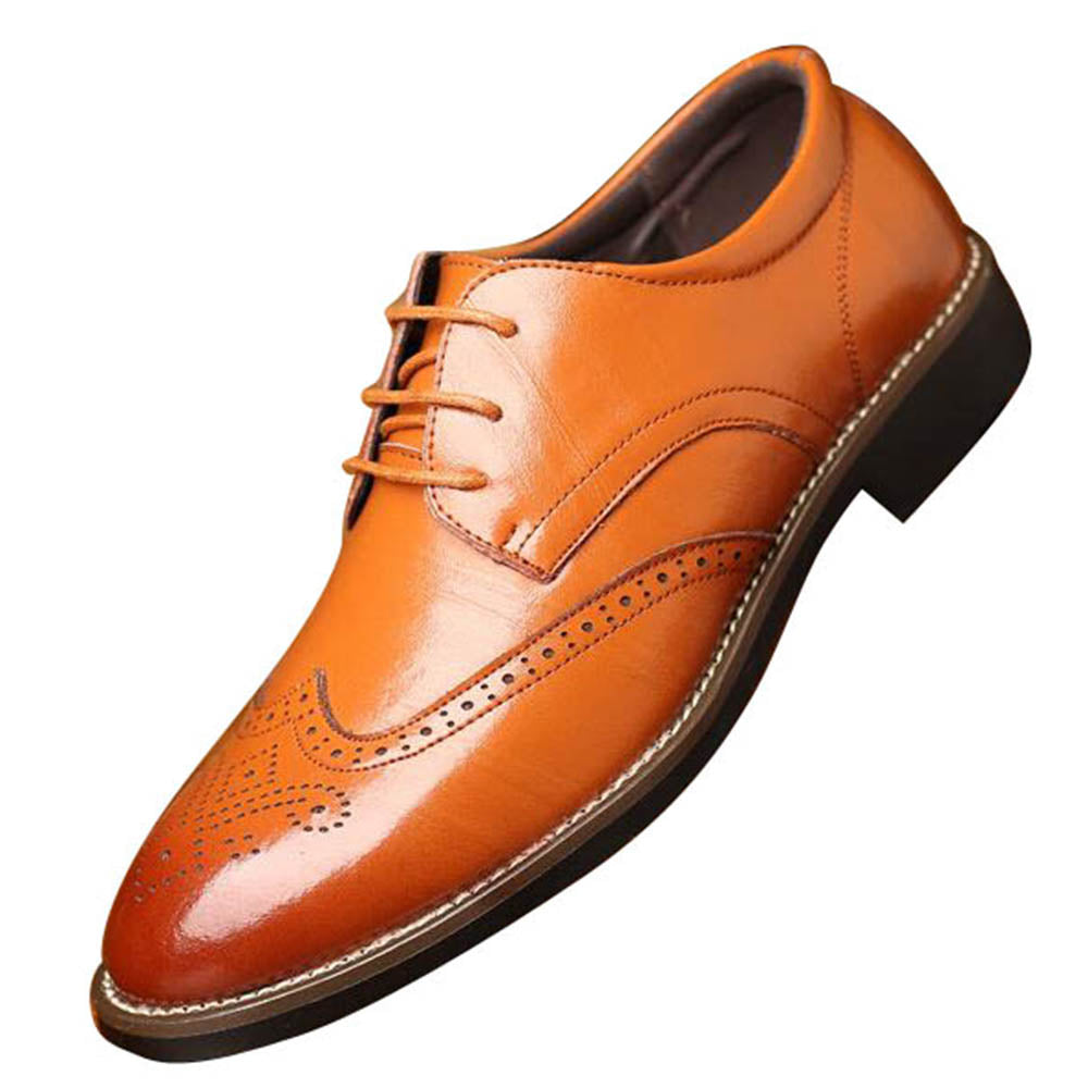 Non Skid Tan Men's Premium Leather Dress Shoes in Oxford Lace Up Style, showcasing genuine leather and non-skid outsole.