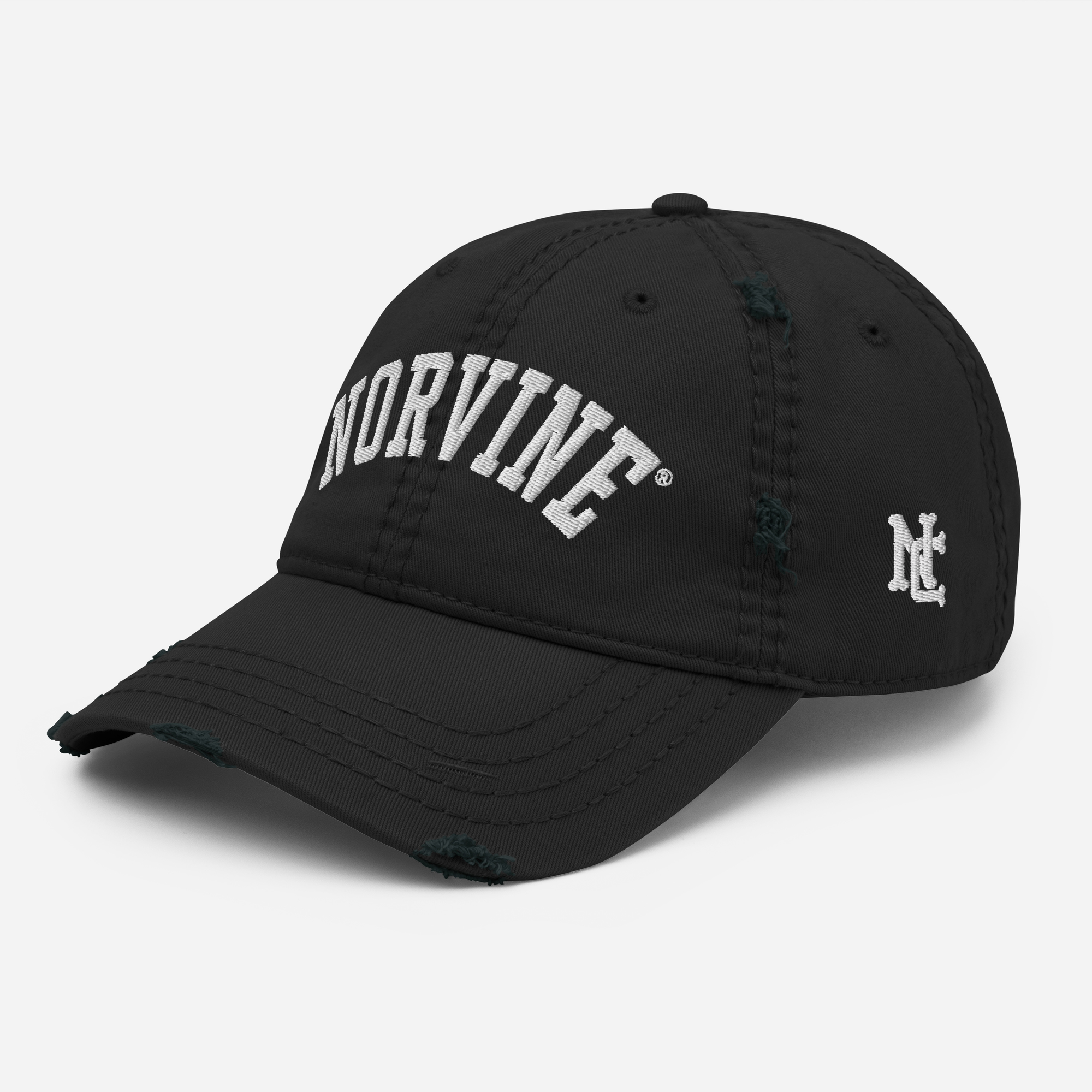 Norvine Distressed Cap featuring a slightly distressed brim and crown, made from soft cotton twill with an adjustable closure.