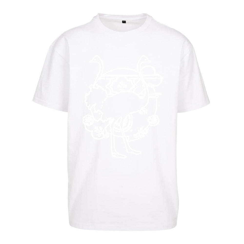 Oversized Flock Print Cotton Bønes and Balløøns Soccer Jersey-Style Tee featuring a white flock print, showcasing its loose fit and retro design.
