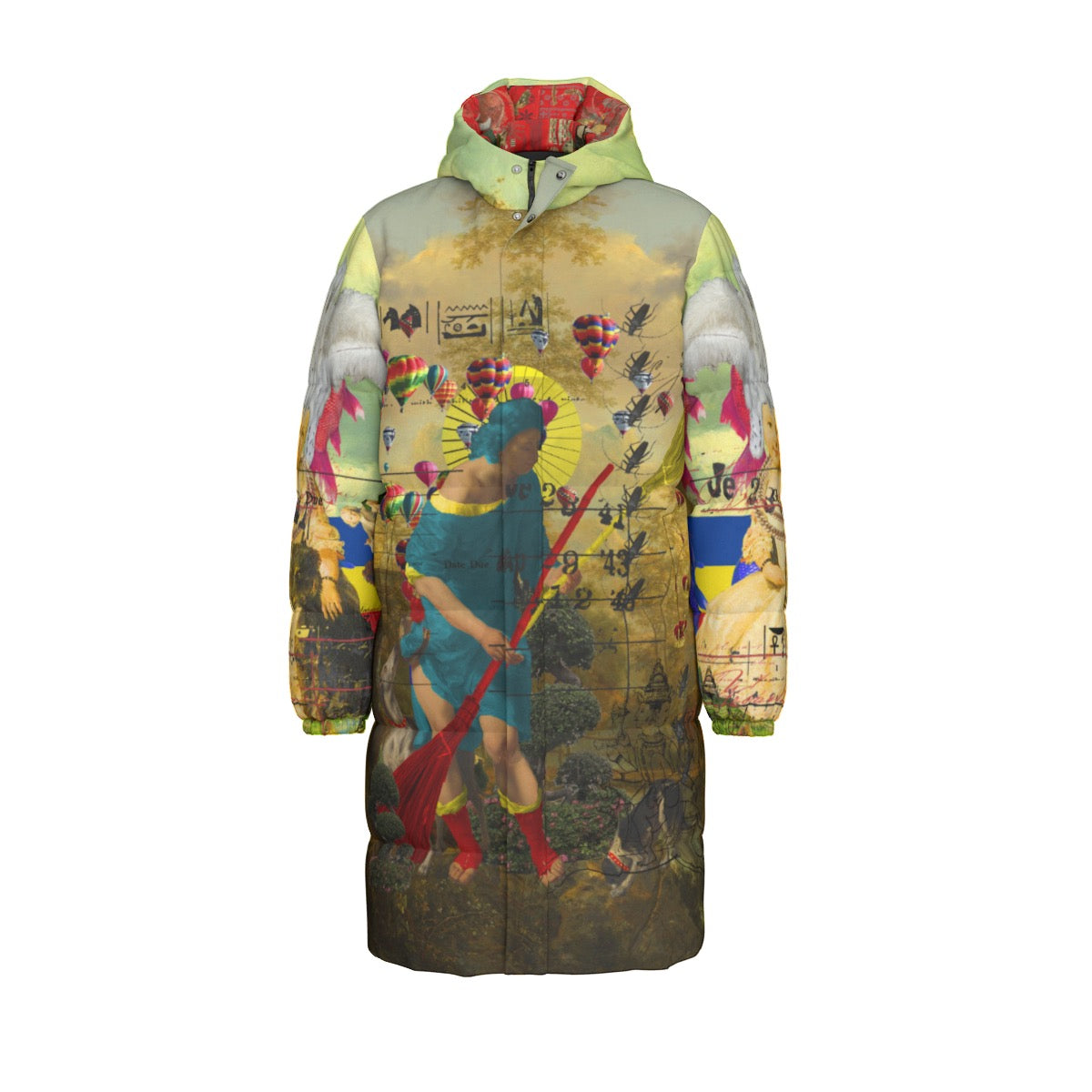 Vibrant all-over print down puffer jacket featuring a unique design and high-quality duck down insulation.