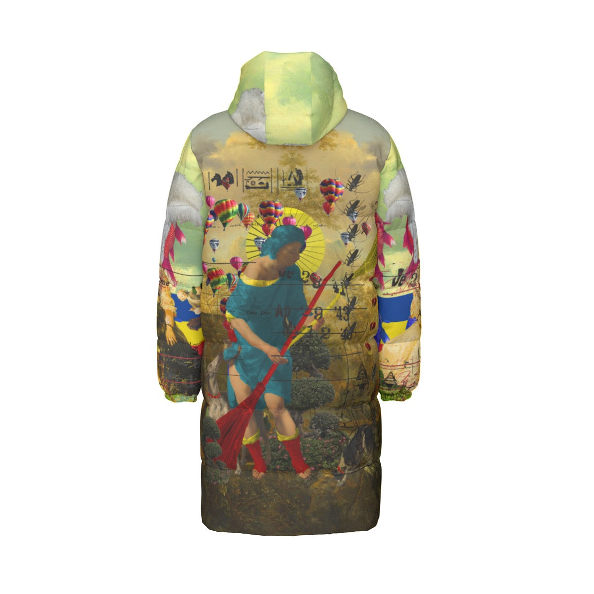 Vibrant all-over print down puffer jacket featuring a unique design and high-quality duck down insulation.