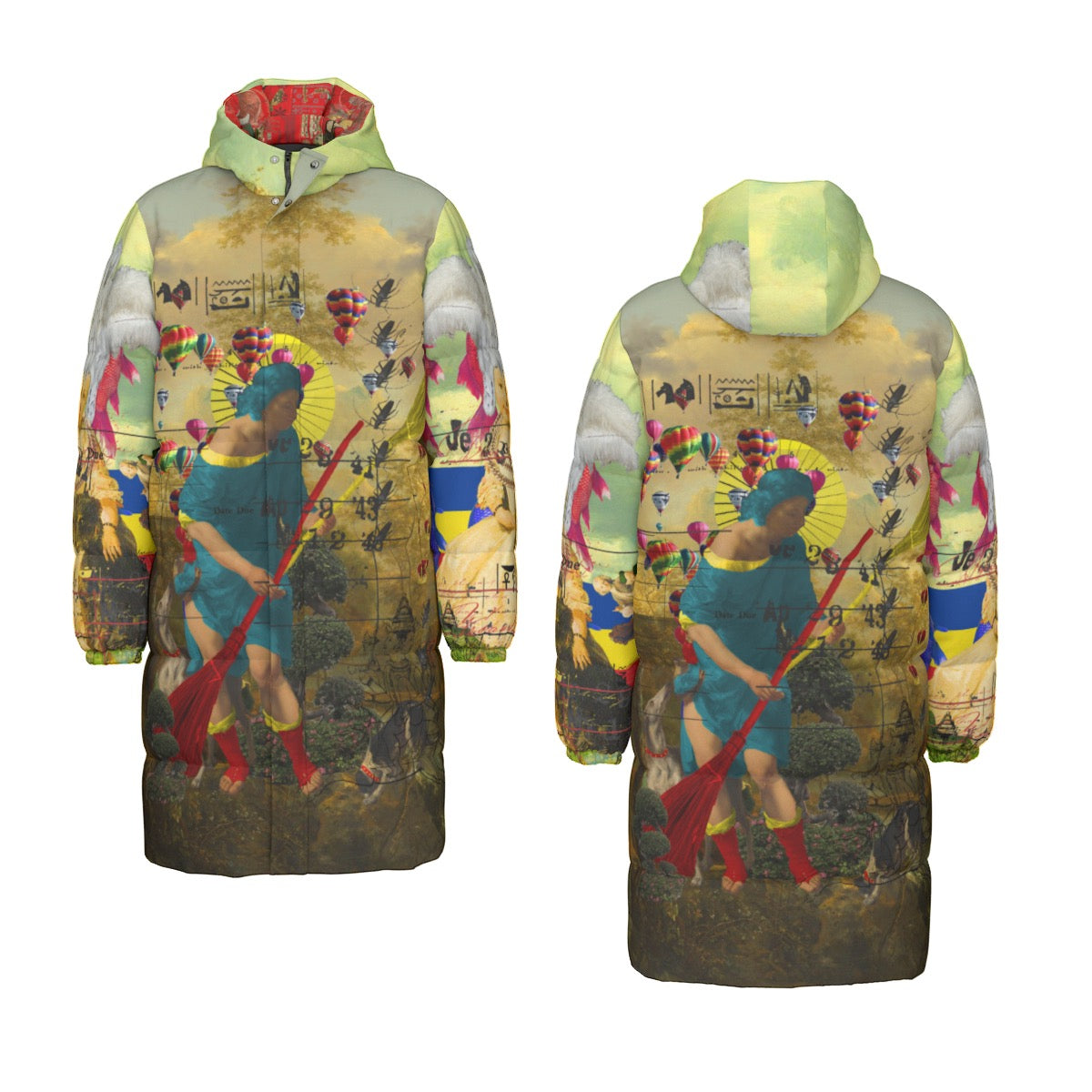 Vibrant all-over print down puffer jacket featuring a unique design and high-quality duck down insulation.