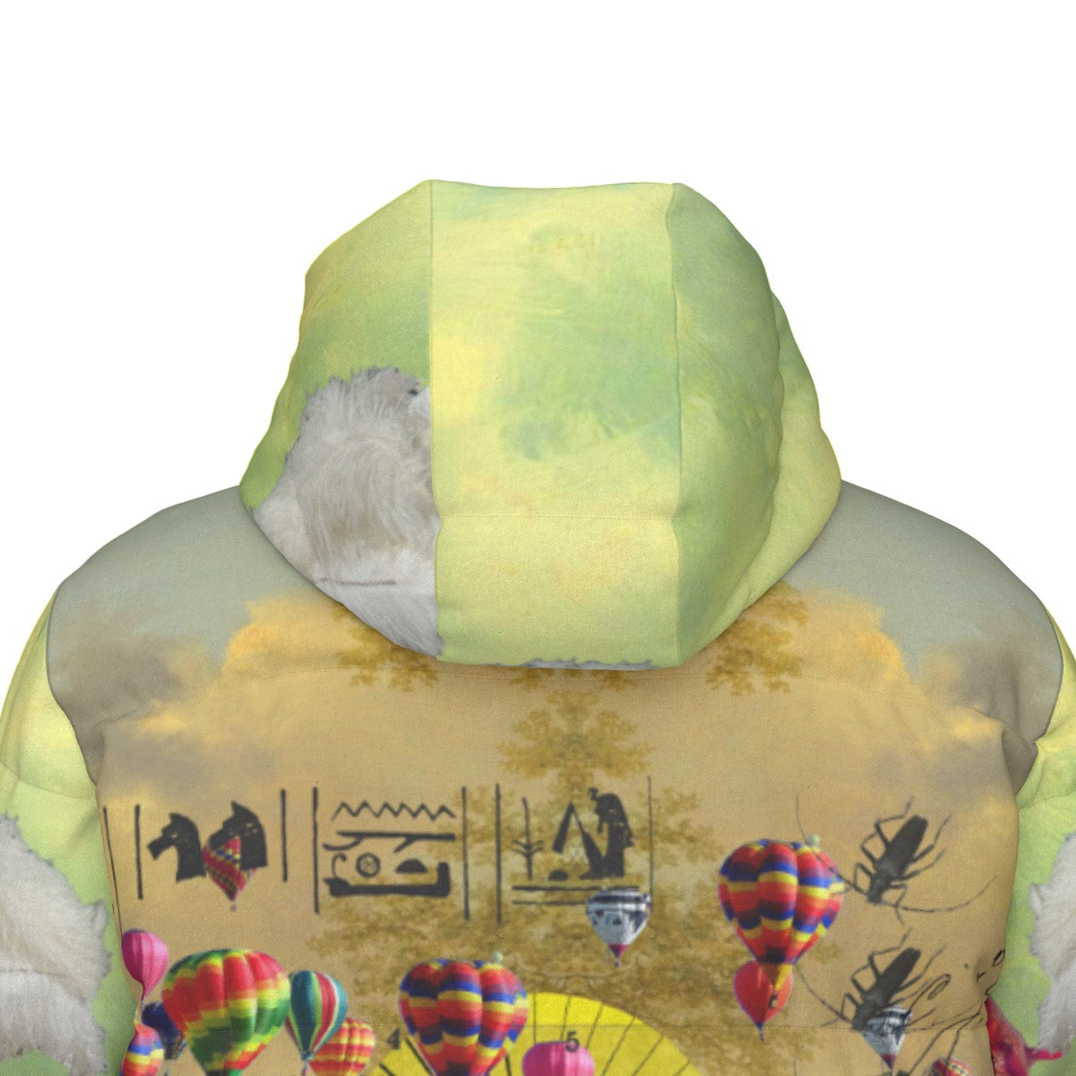 Vibrant all-over print down puffer jacket featuring a unique design and high-quality duck down insulation.