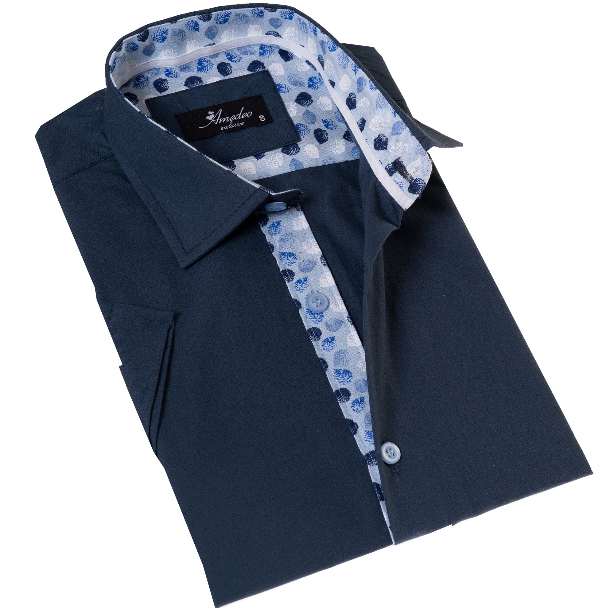 Petrol blue short sleeve button-up shirt made from luxury European cotton, featuring a tailored slim fit and spread collar.