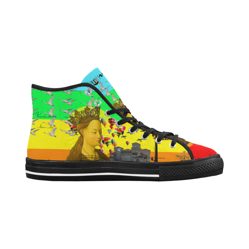 PRAYER Women's All Over Print Canvas Sneakers showcasing vibrant patterns and a stylish design, perfect for street fashion.