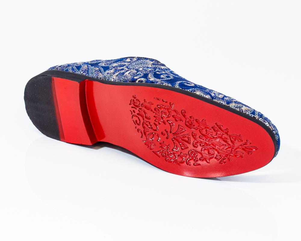 Premium blue and golden floral pattern loafers for men, showcasing a stylish design and comfortable fit.