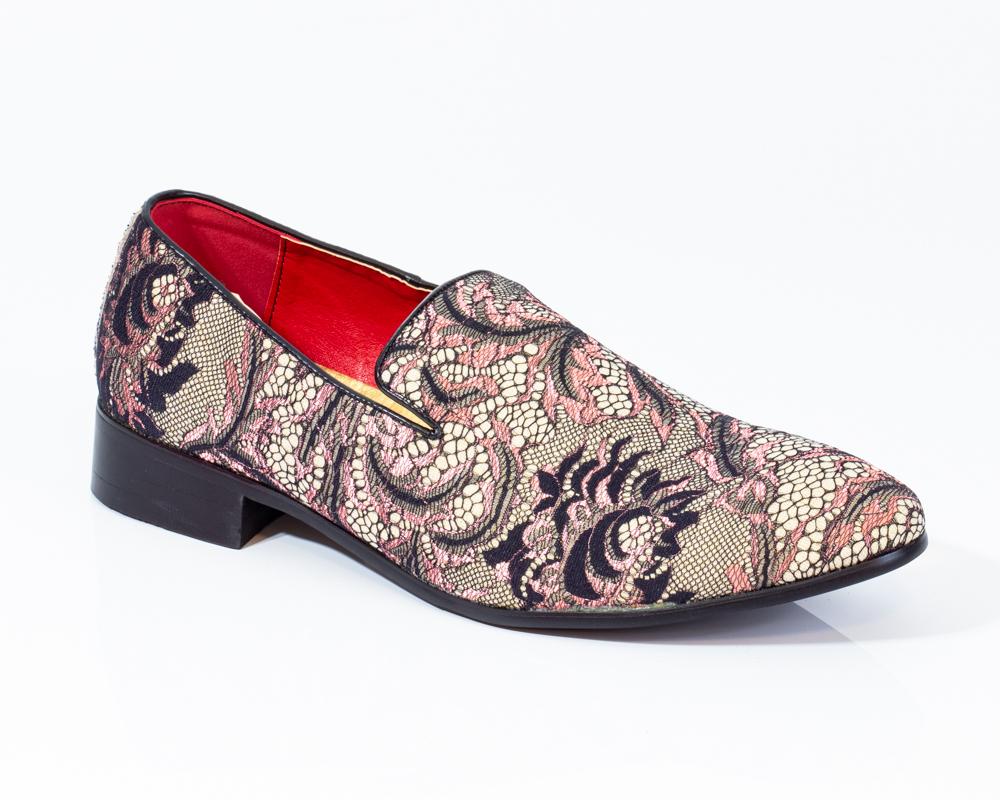 Premium Brown Multicolor Floral Textured Loafers for men, showcasing a stylish floral pattern and designer craftsmanship.
