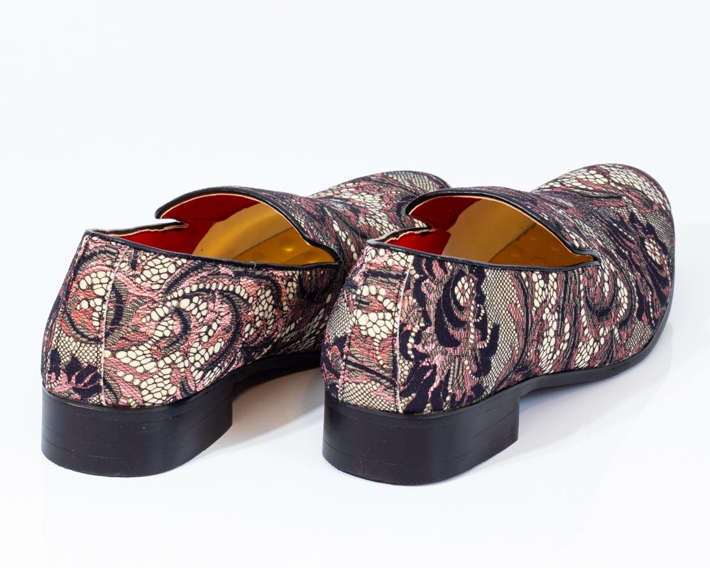 Premium Brown Multicolor Floral Textured Loafers for men, showcasing a stylish floral pattern and designer craftsmanship.