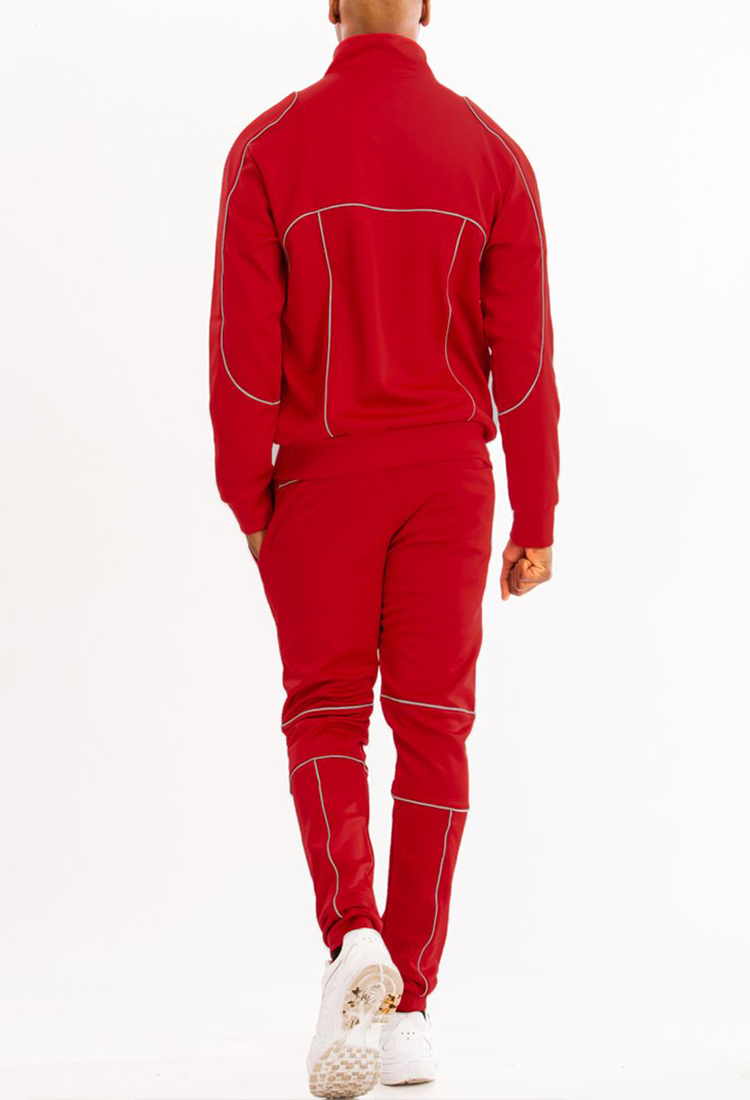 Reflective Piping Detailed Track Suit featuring a full zip jacket, elastic waist, and standard pockets, designed for comfort and visibility.