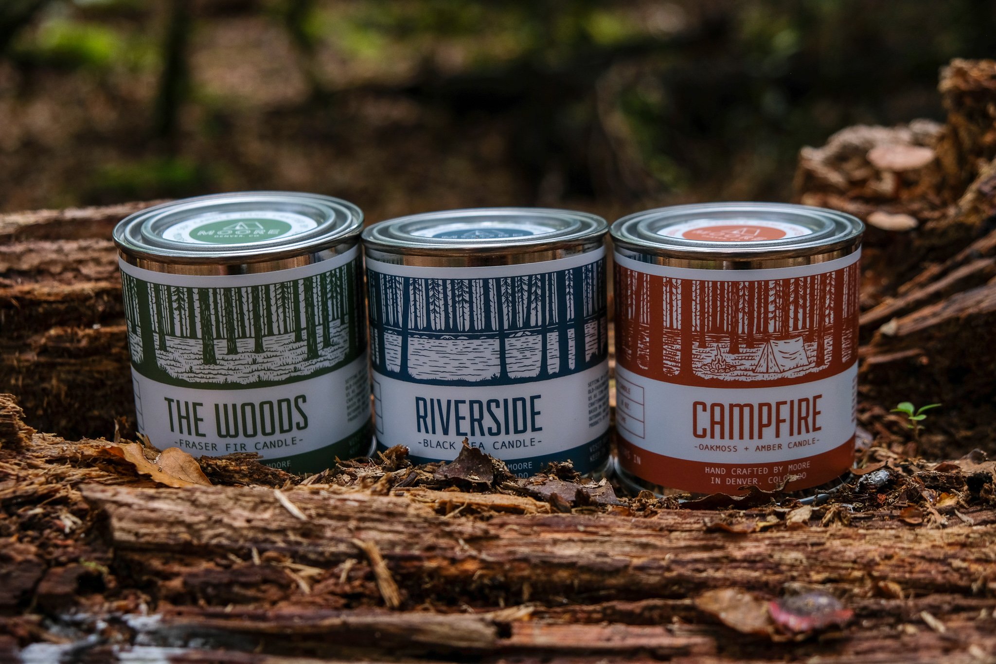 Riverside Candle in a serene setting, showcasing its natural soy wax and beautiful label design inspired by nature.