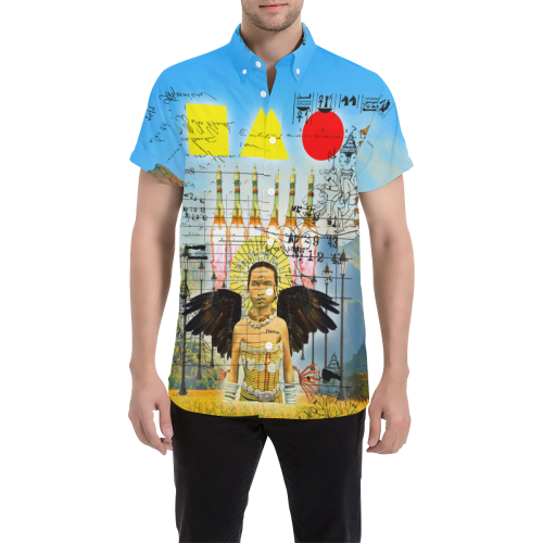 ROCKET GIRL II Men's Short Sleeve Button Down Shirt featuring vibrant all-over print design, short sleeves, and button-down collar.