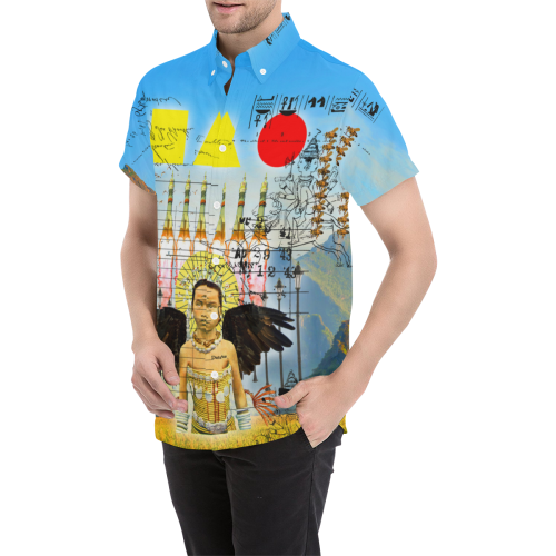 ROCKET GIRL II Men's Short Sleeve Button Down Shirt featuring vibrant all-over print design, short sleeves, and button-down collar.