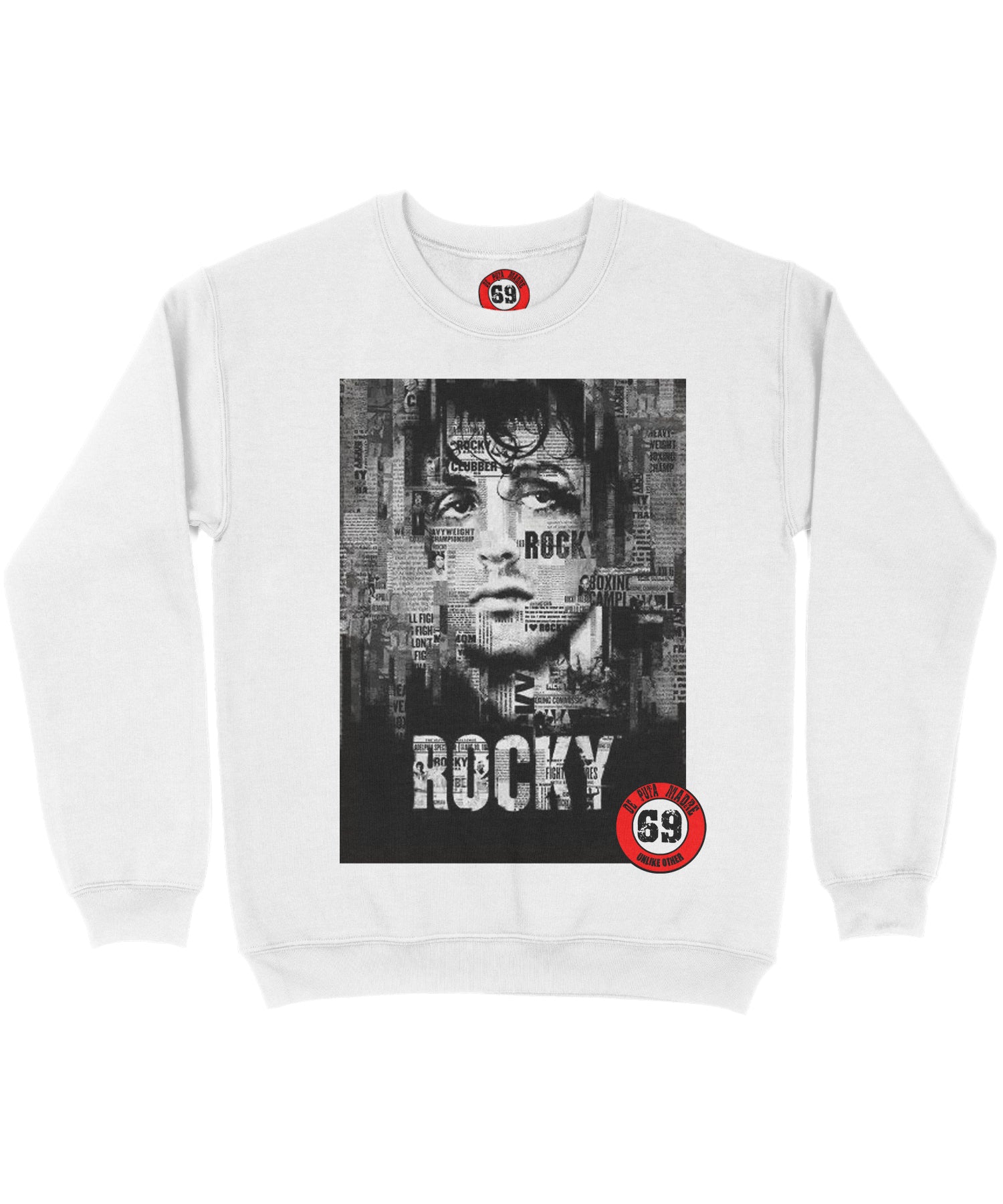ROCKY I men's sweatshirt featuring trendy design and handmade prints, showcasing the original DPM69 logo.