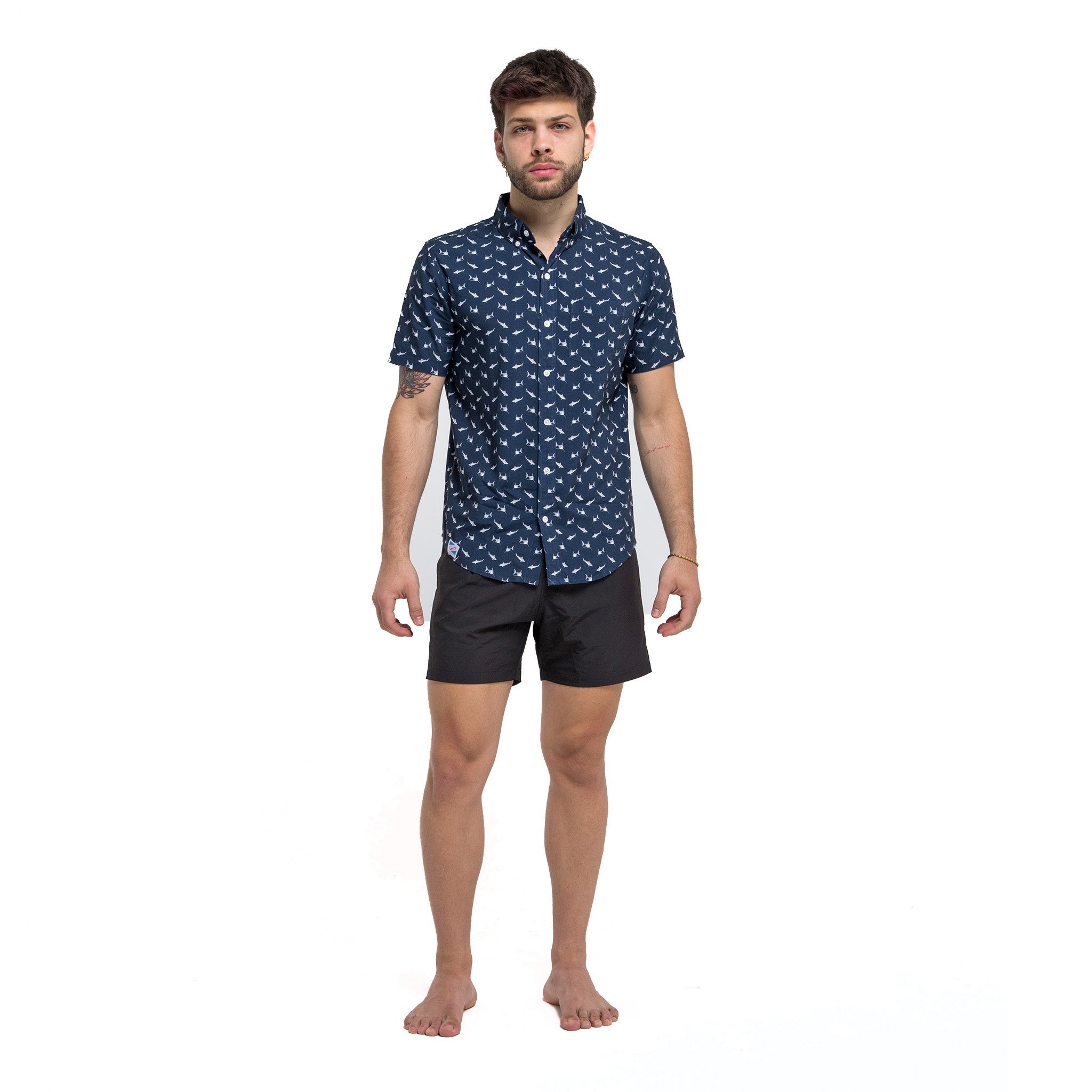 Sharks Rayon Stretch Shirt showcasing its soft fabric and stylish design with a chest pocket.
