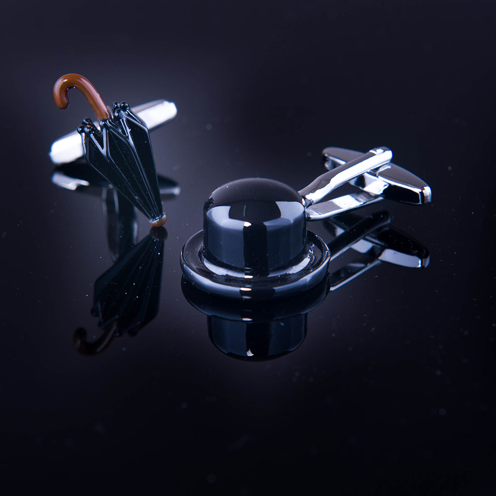 Elegant silver stainless steel cufflinks with dark blue stone triangle, perfect for formal and casual wear.