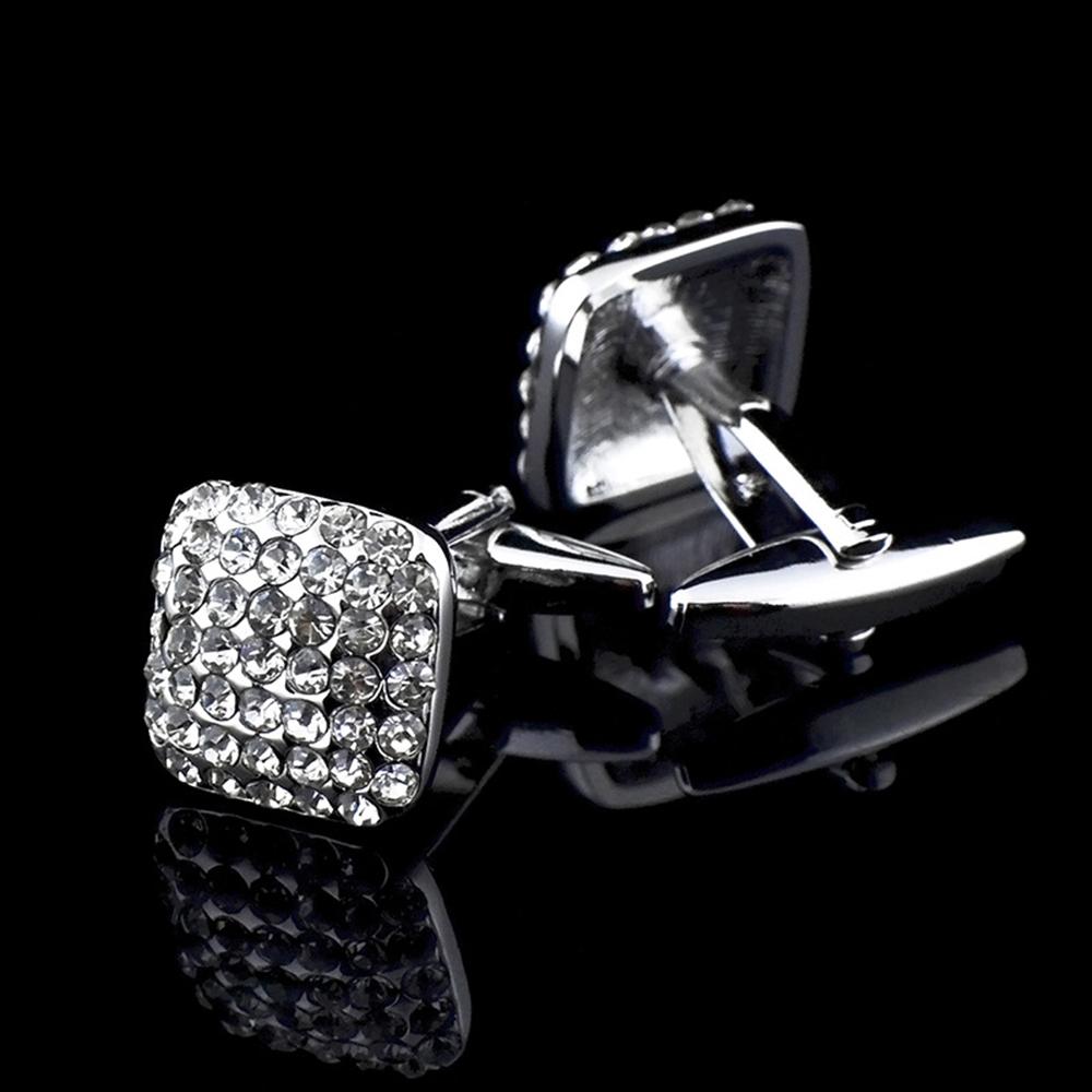 Elegant Silver Zirconia Mens Stainless Steel Square Cufflinks with dark blue stone triangle, perfect for formal and casual wear.