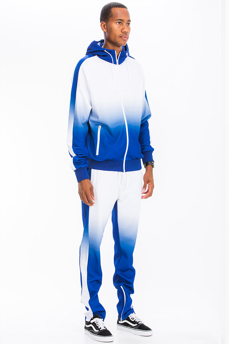 Skyy Ombre Set featuring a full zip jacket with hood and standard pockets, showcasing a stylish ombre design.