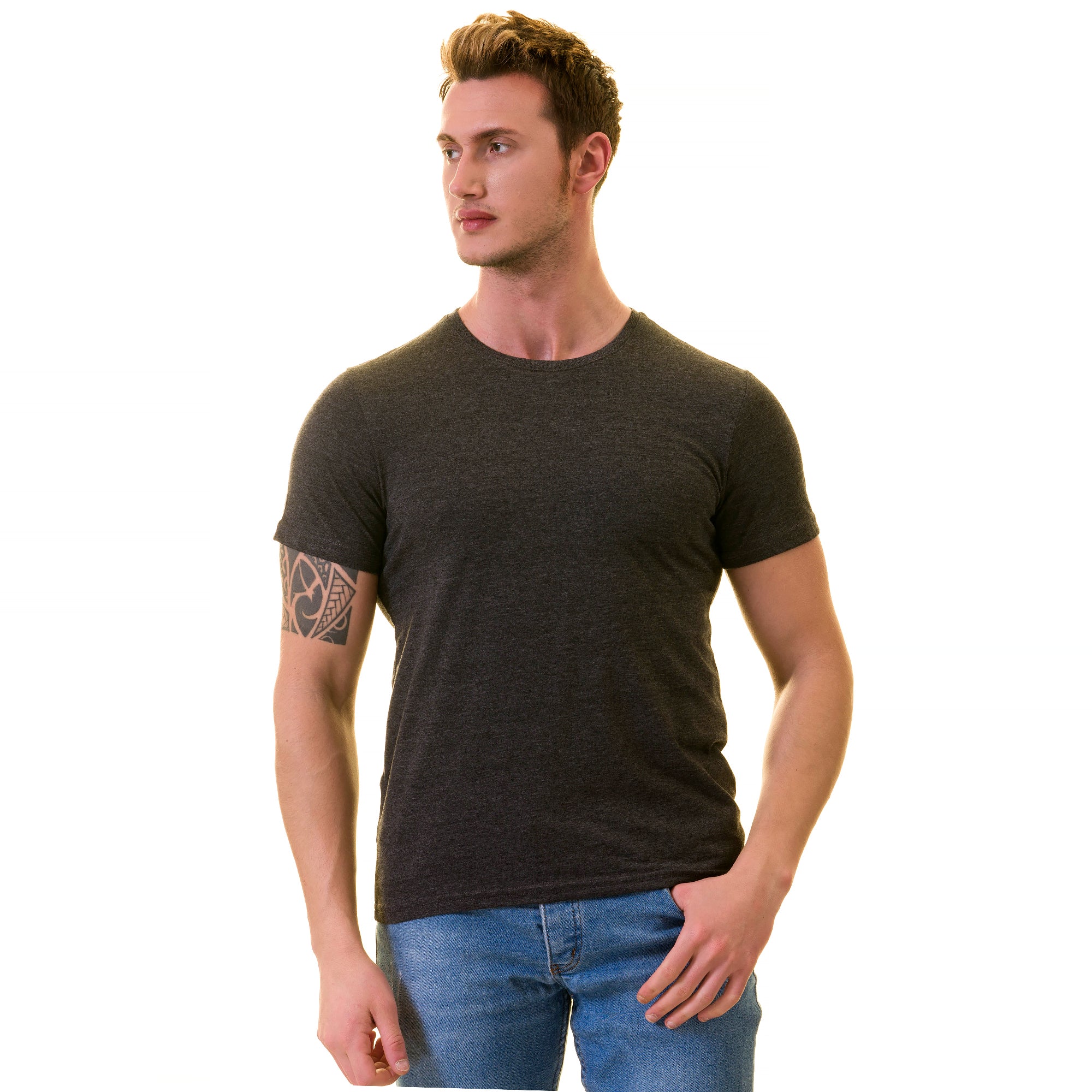 Smoke gray premium quality crew neck t-shirt made from 100% cotton, showcasing a modern and stylish design suitable for various occasions.