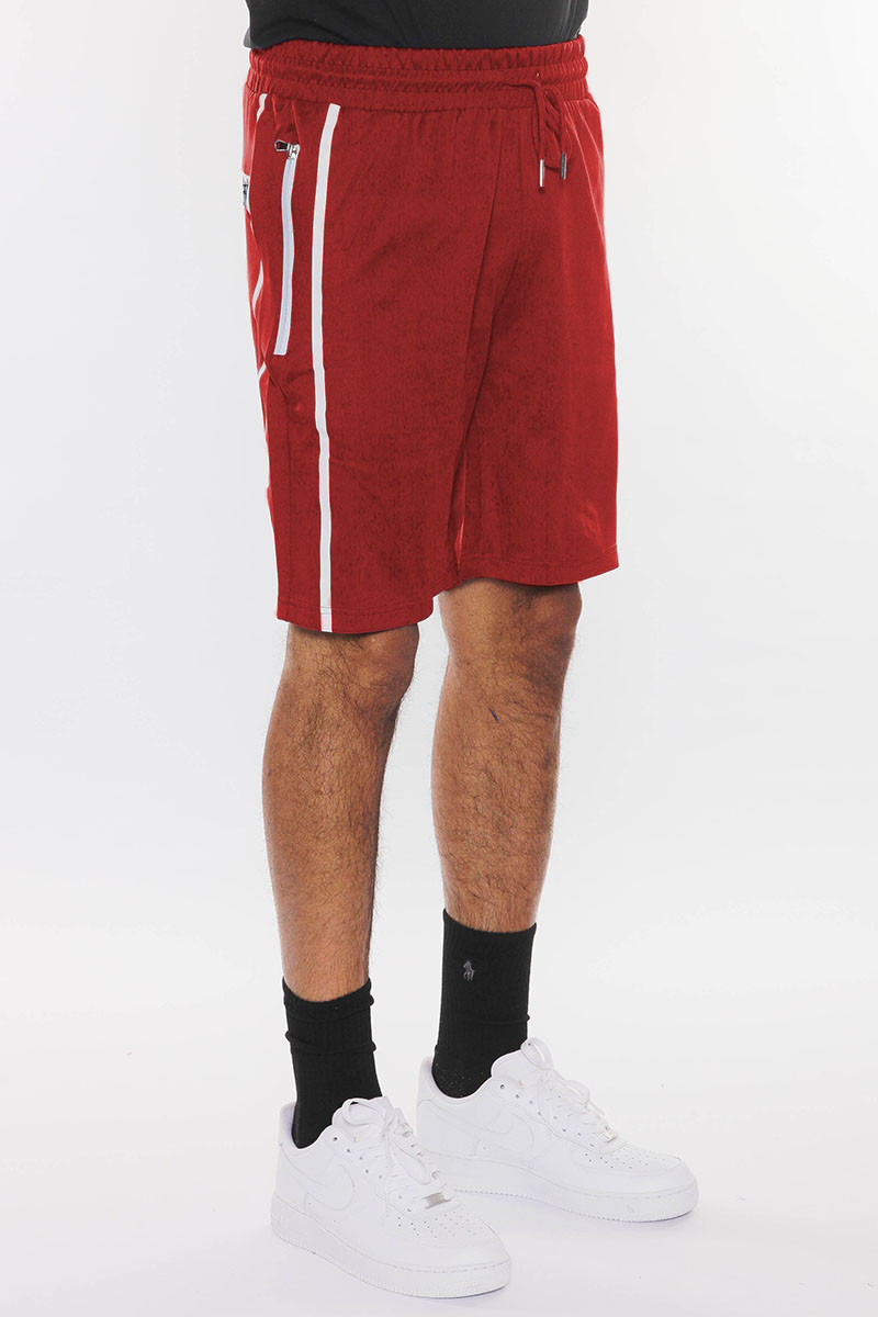 Solid Athlete Tape Shorts featuring an elastic waist, zippered pockets, and a regular fit, ideal for workouts and casual wear.