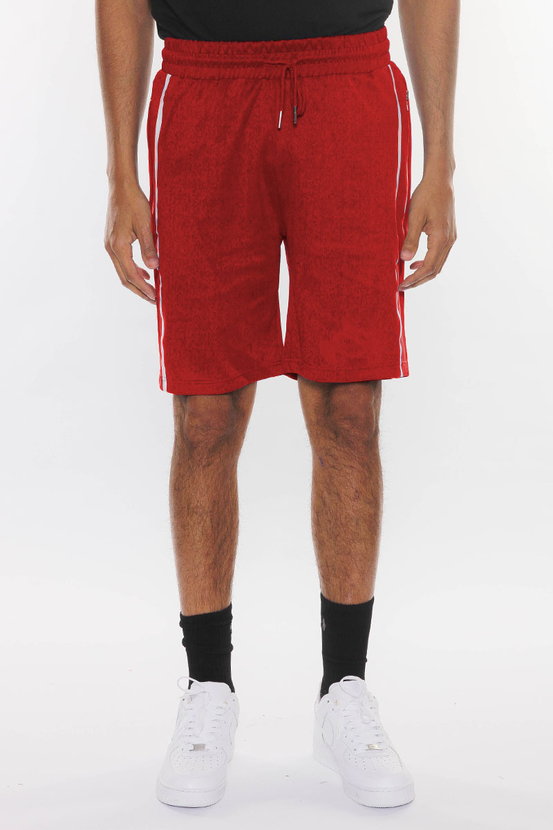 Solid Athlete Tape Shorts featuring an elastic waist, zippered pockets, and a regular fit, ideal for workouts and casual wear.