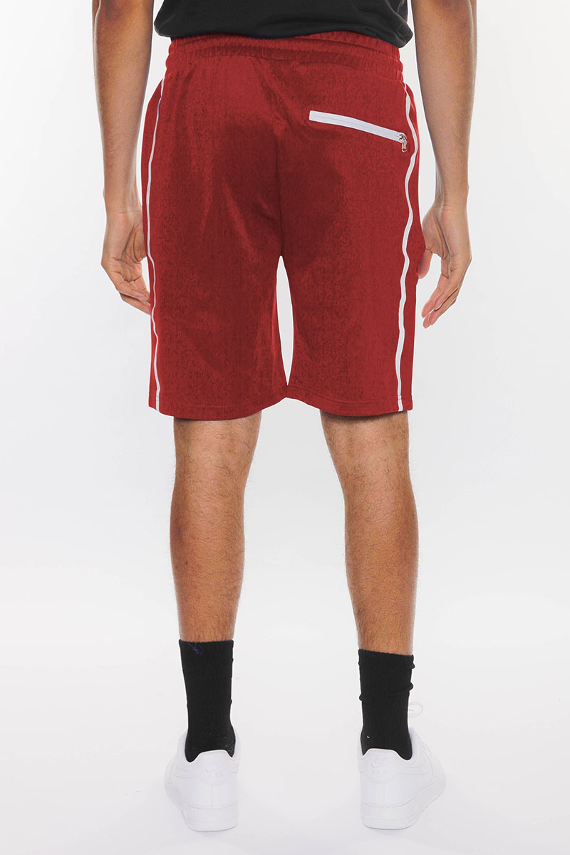 Solid Athlete Tape Shorts featuring an elastic waist, zippered pockets, and a regular fit, ideal for workouts and casual wear.