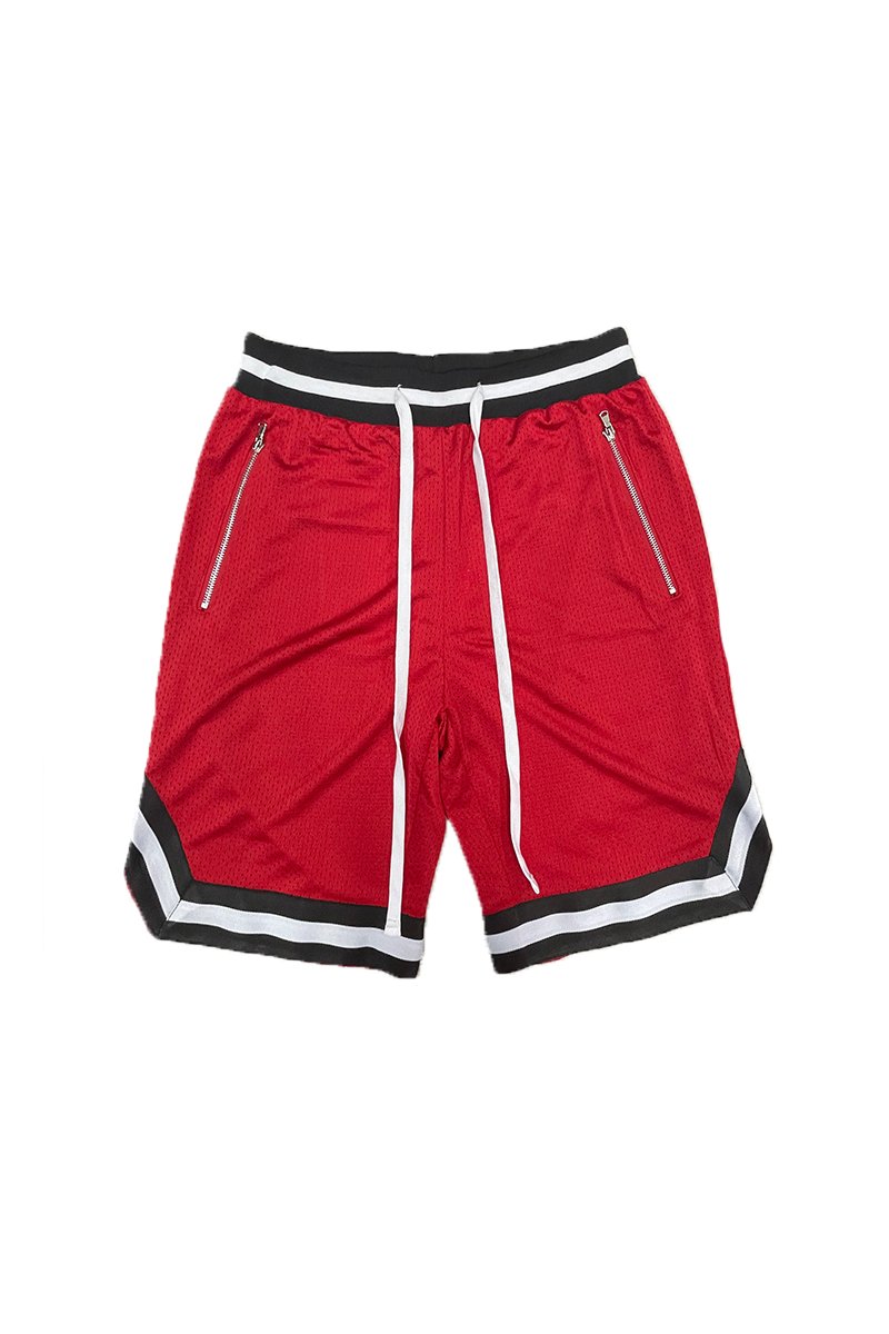 Solid Mesh Basketball Active Shorts featuring elastic waistband, drawstring, and stylish contrast stripes.