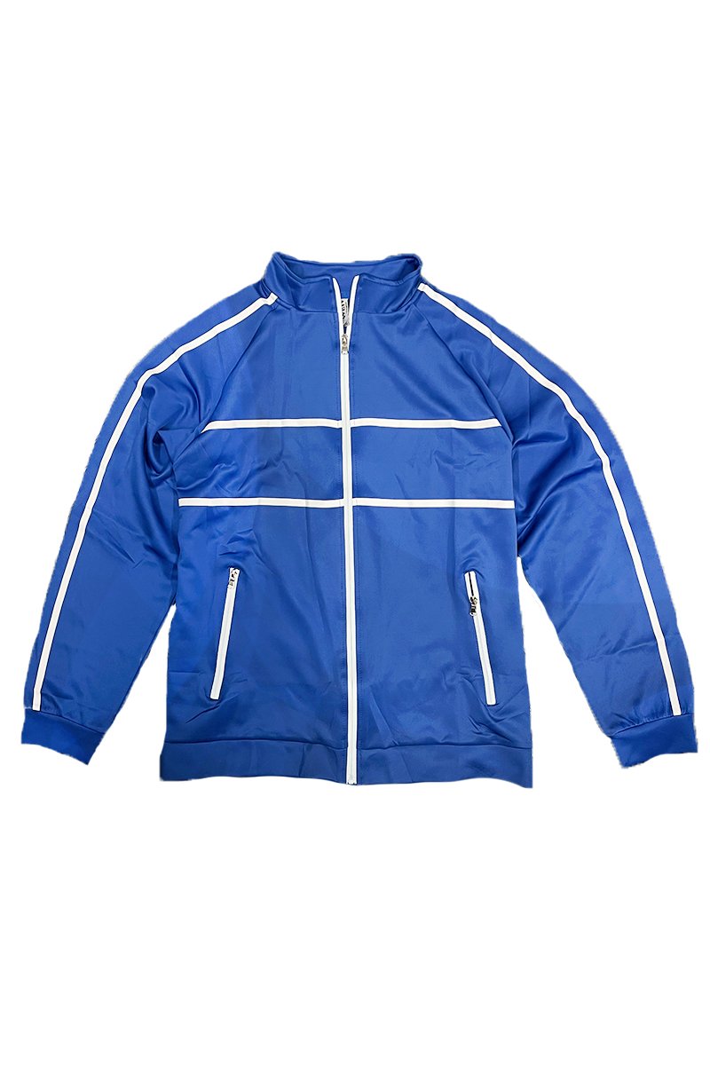 A stylish Solid Tape Track Jacket featuring a full zip design, standard pockets, and a comfortable fit made from polyester and spandex.