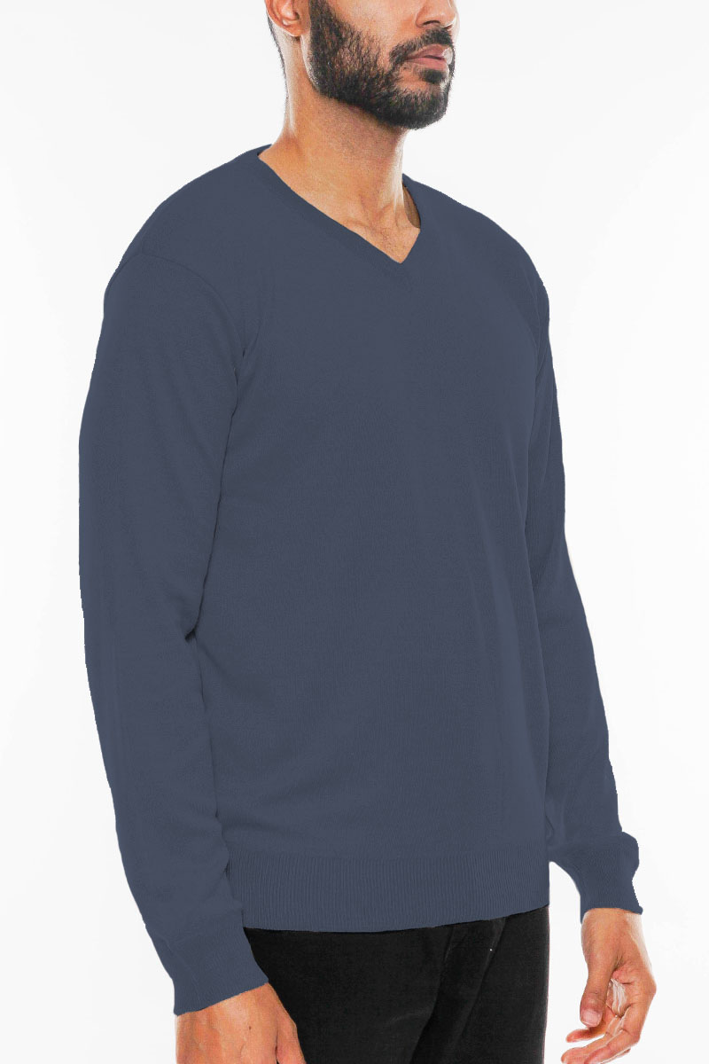 Men's Solid Vneck Knit Pullover Sweater in a classic design, showcasing its V-neck and knit texture.