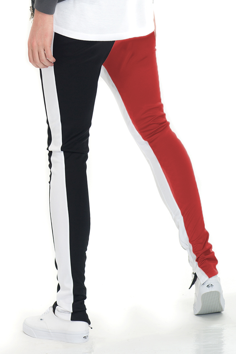 Split Two Tone Track Pants featuring an elastic waist, hidden ankle zipper, and stylish design, perfect for workouts and casual wear.