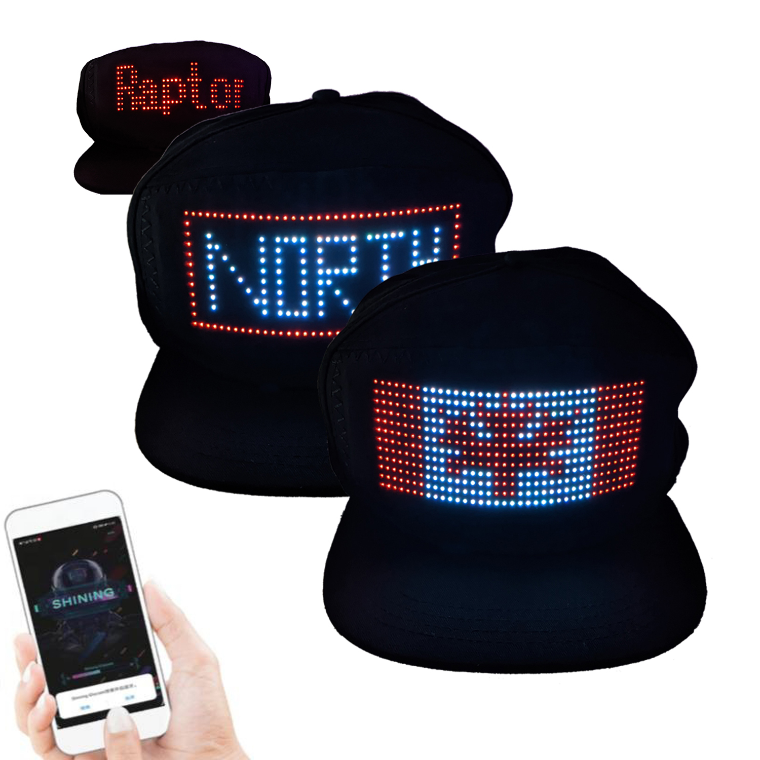 TGT Unique App Controlled LED Hat featuring customizable LED display with vibrant colors and animations, perfect for parties and events.