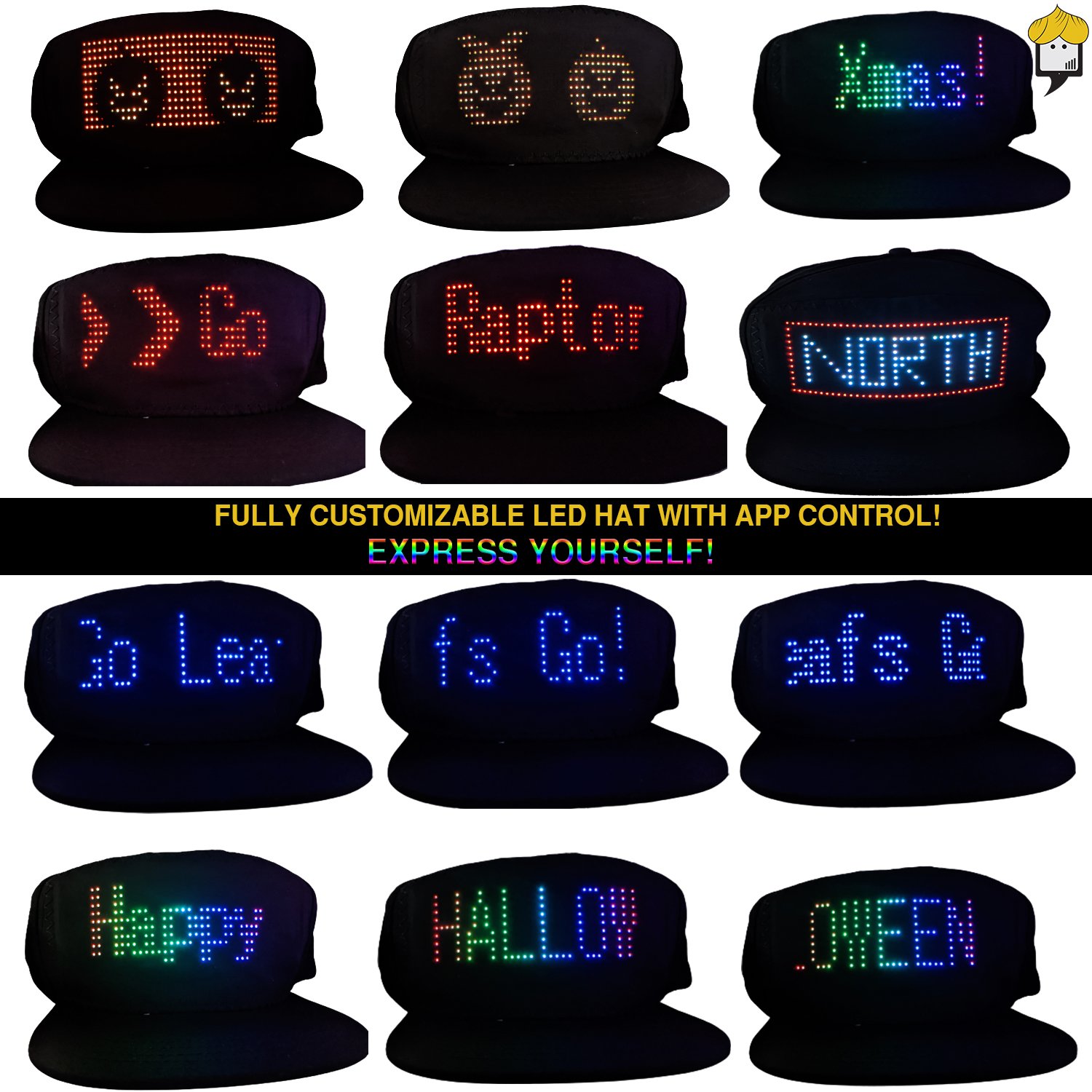 TGT Unique App Controlled LED Hat featuring customizable LED display with vibrant colors and animations, perfect for parties and events.
