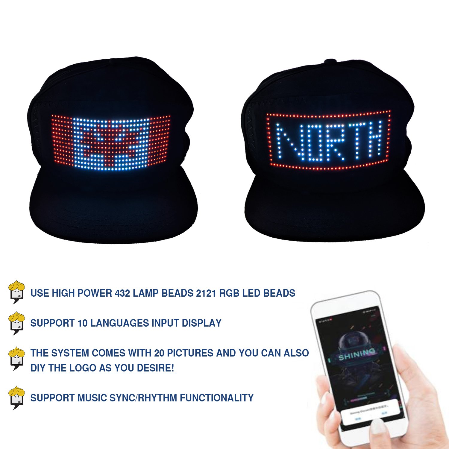 TGT Unique App Controlled LED Hat featuring customizable LED display with vibrant colors and animations, perfect for parties and events.