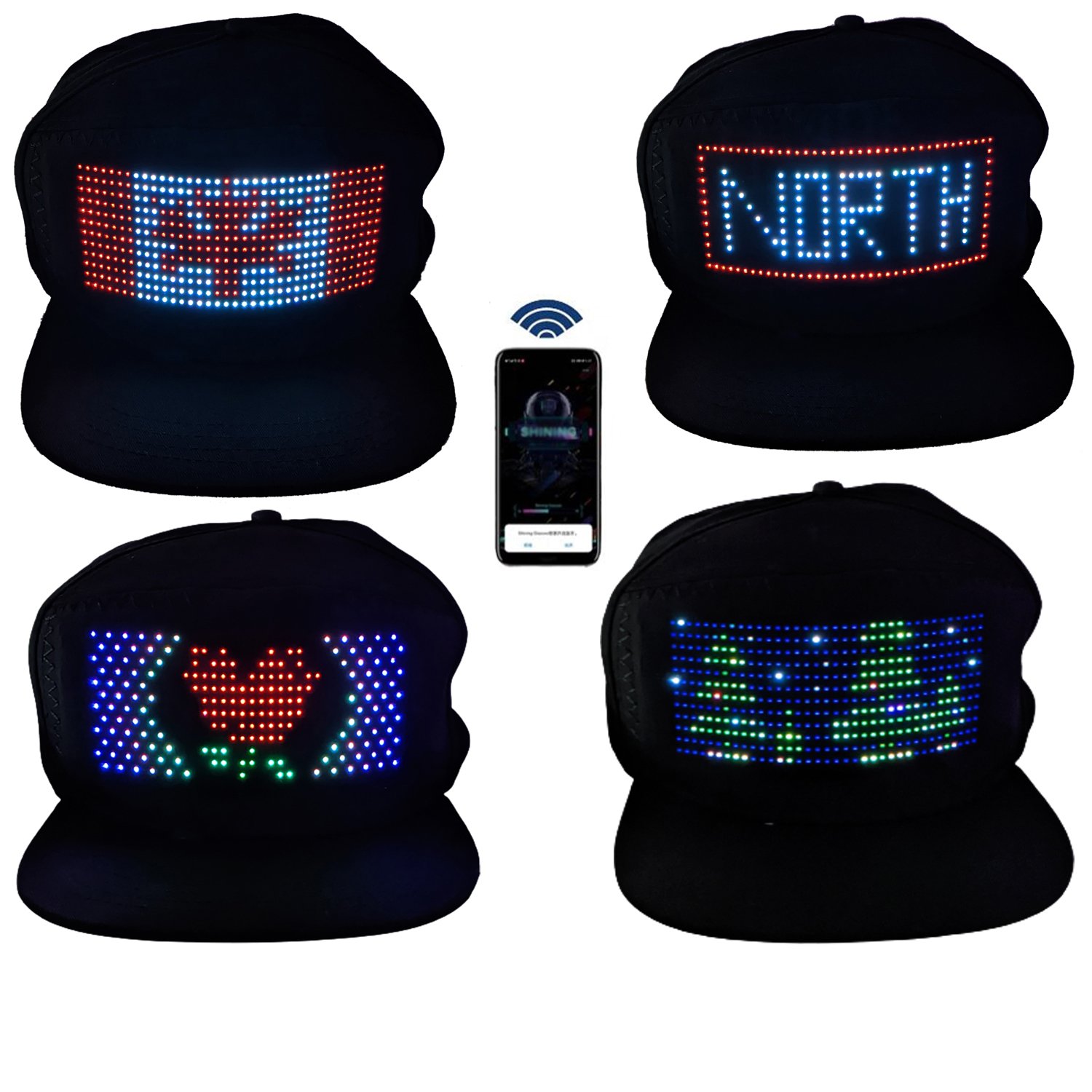 TGT Unique App Controlled LED Hat featuring customizable LED display with vibrant colors and animations, perfect for parties and events.