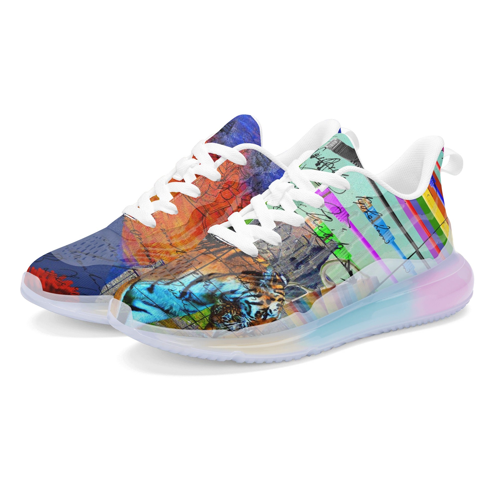 THE BIG PARROT II unisex pastel translucent air sole running shoes showcasing vibrant colors and a breathable mesh upper.