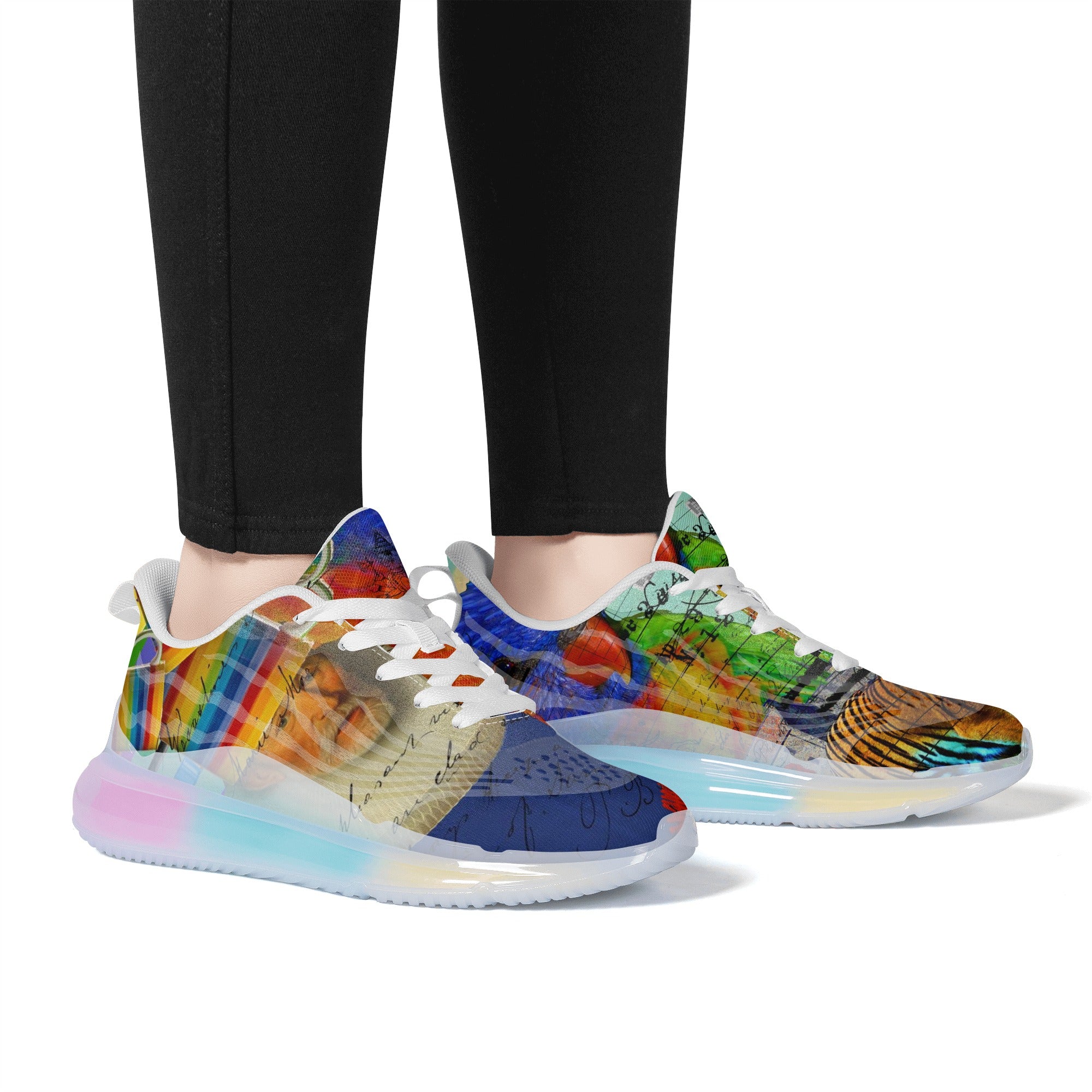 THE BIG PARROT II unisex pastel translucent air sole running shoes showcasing vibrant colors and a breathable mesh upper.