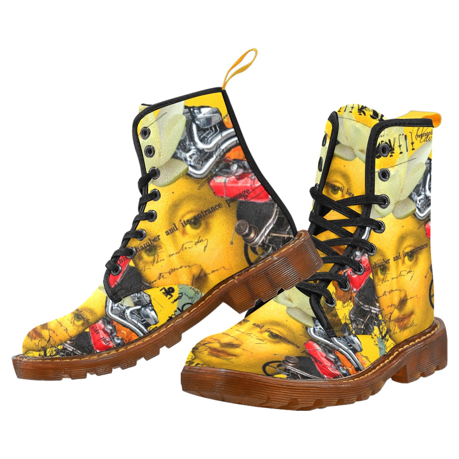 Stylish women's boots featuring an all-over print design, made from durable nylon canvas with a translucent rubber sole.