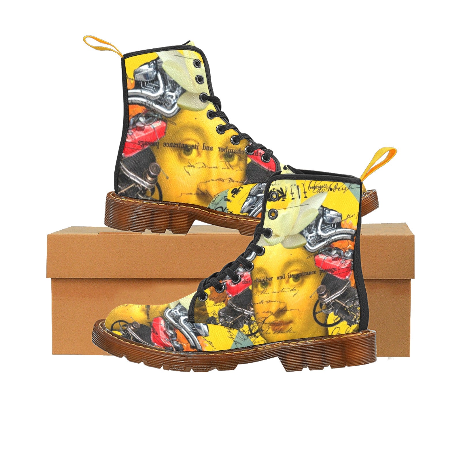 Stylish women's boots featuring an all-over print design, made from durable nylon canvas with a translucent rubber sole.
