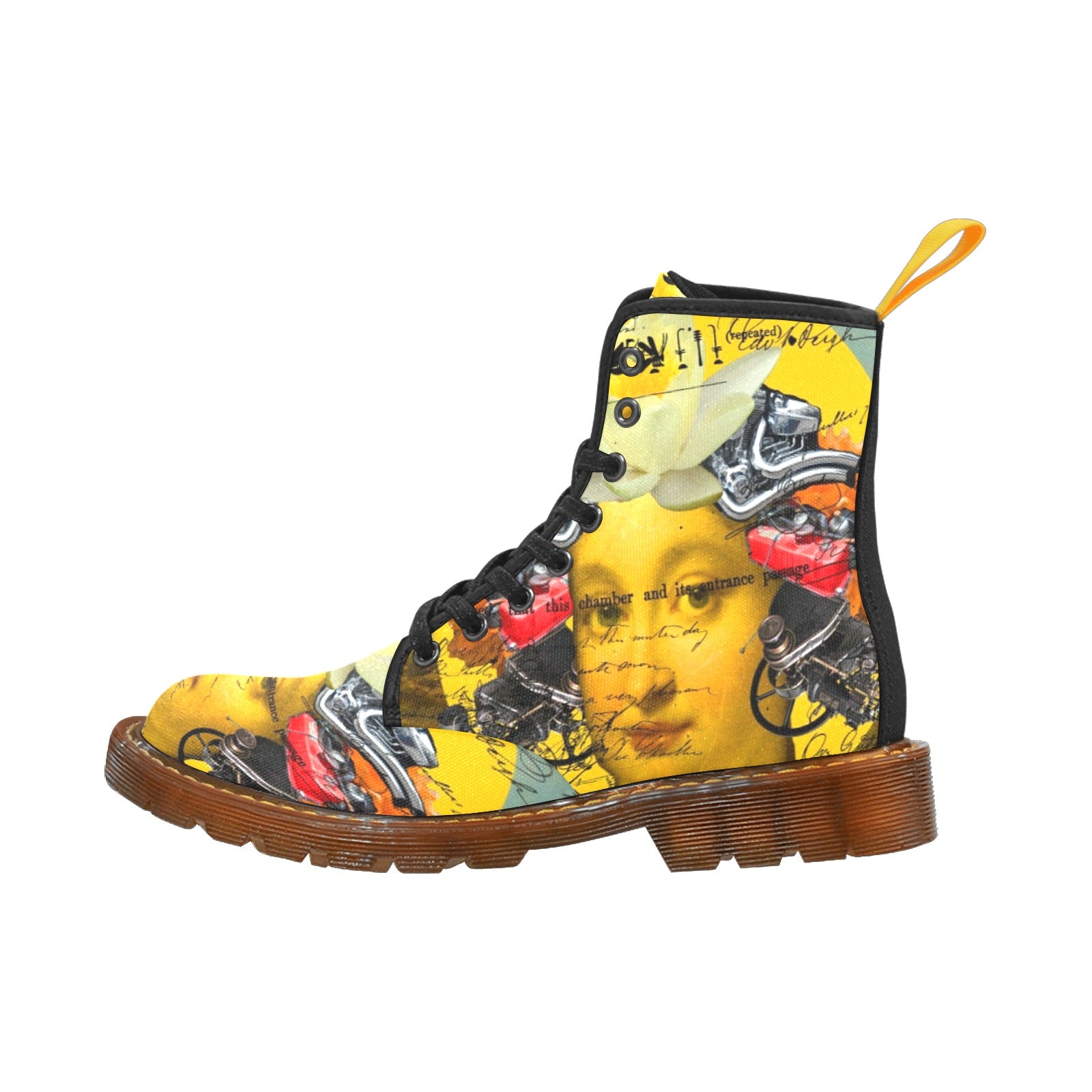 Stylish women's boots featuring an all-over print design, made from durable nylon canvas with a translucent rubber sole.
