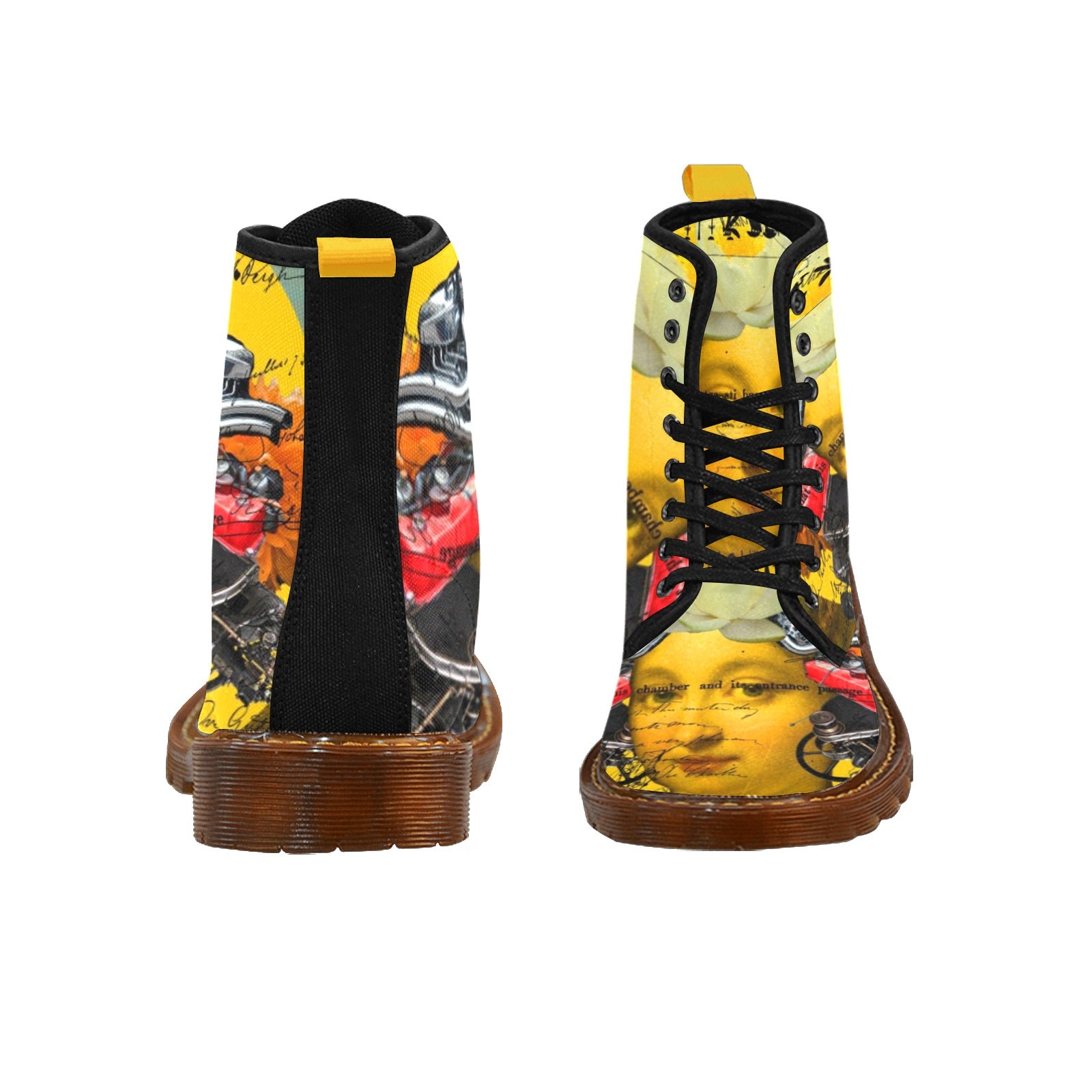 Stylish women's boots featuring an all-over print design, made from durable nylon canvas with a translucent rubber sole.