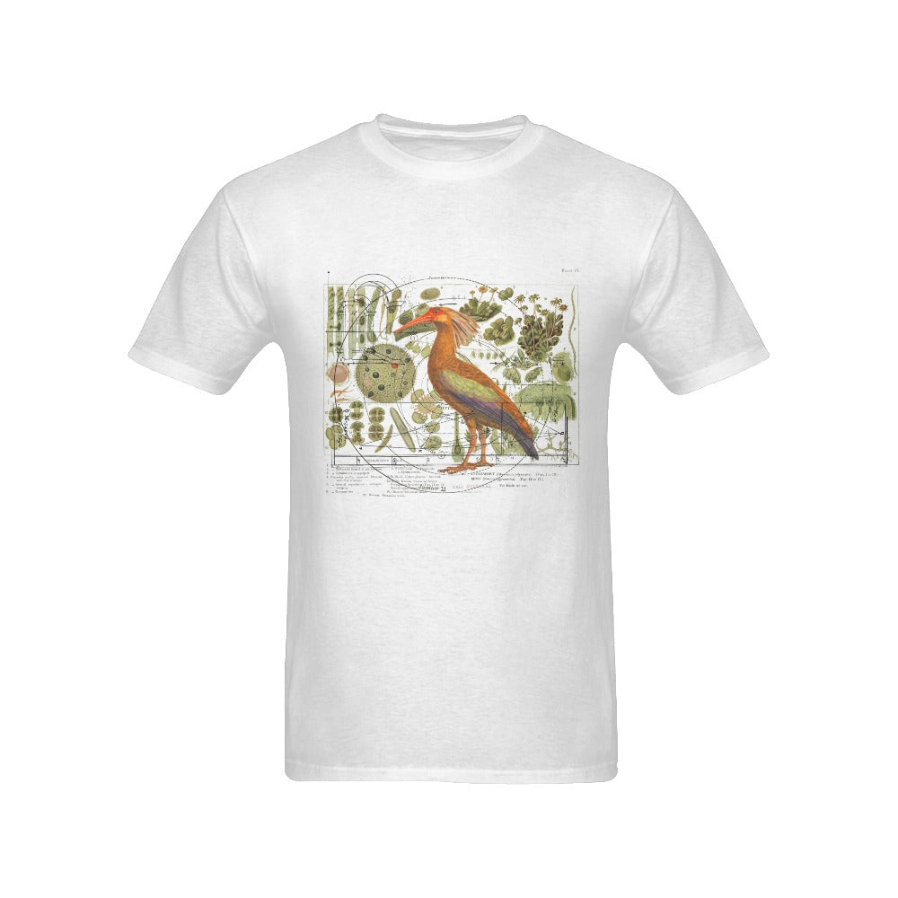 The Clever Bird Men's Printed Cotton Tee Shirt featuring unique nature illustrations on a classic cotton fabric.
