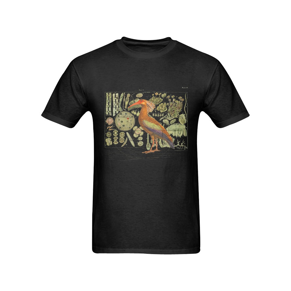 The Clever Bird Men's Printed Cotton Tee Shirt featuring unique nature illustrations on a classic cotton fabric.
